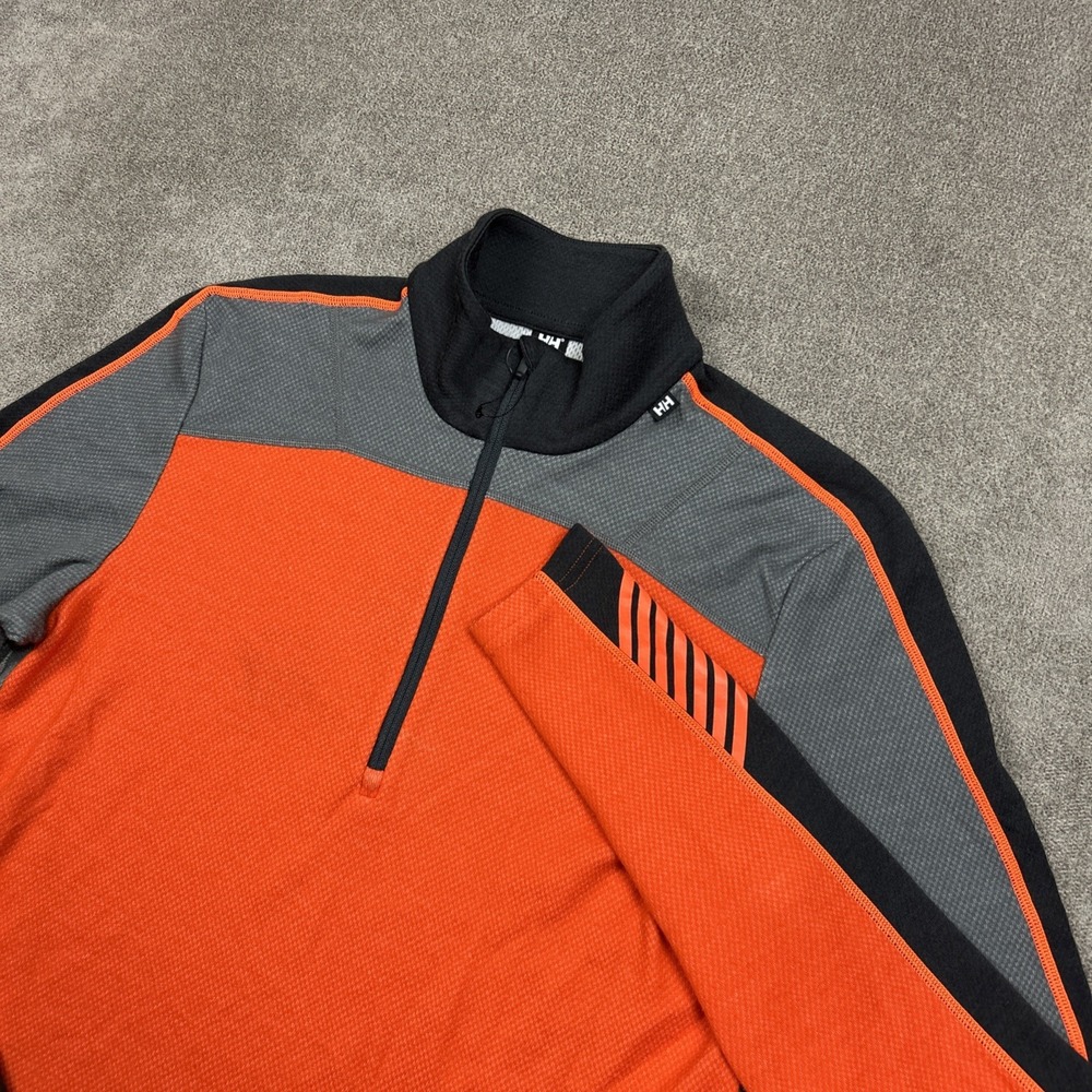 Helly Hansen Pullover Mens Medium Orange 1/4 Zip Merino Wool Base Layer Top